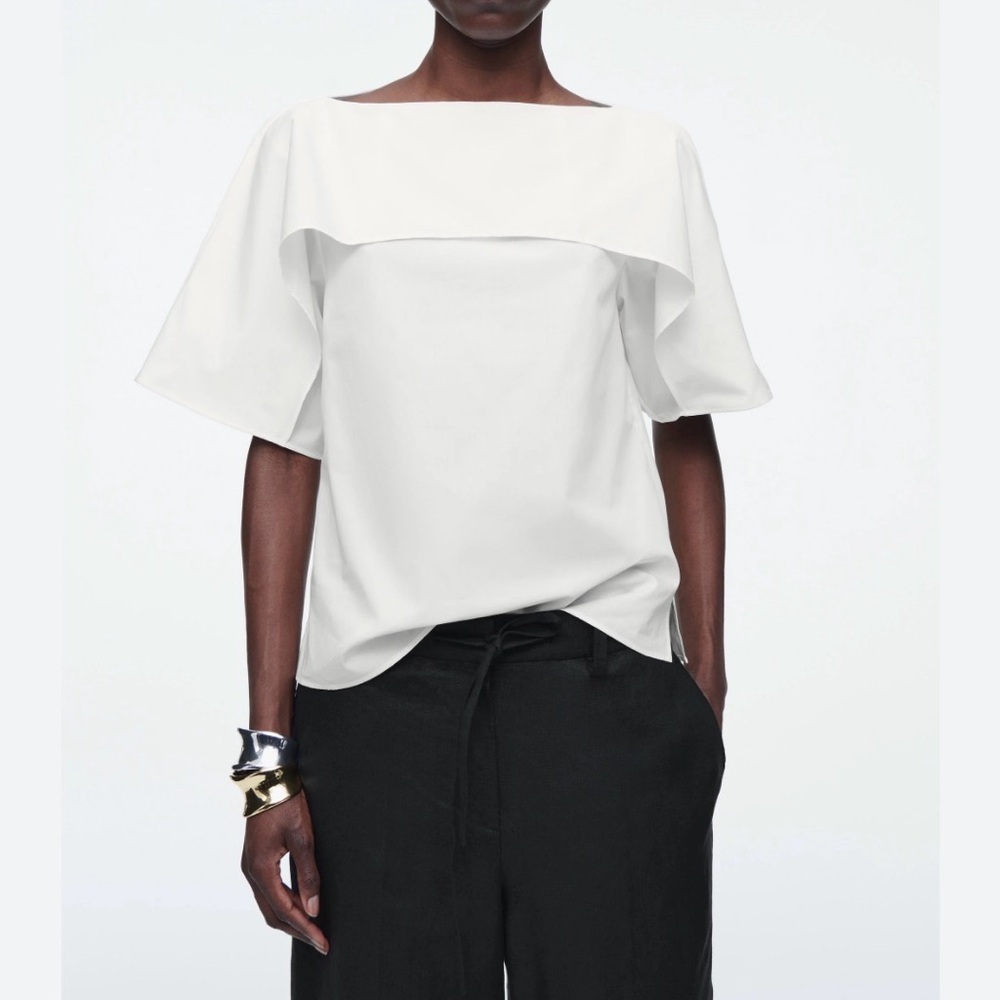 NWT Cos Draped White Cotton Square-Neck Blouse Top 10